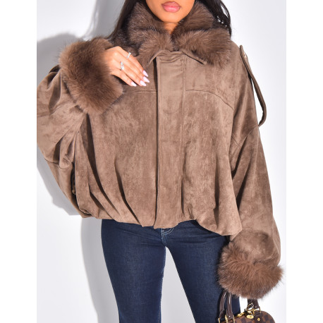 Bombers en suédine à fausse fourrure amovible