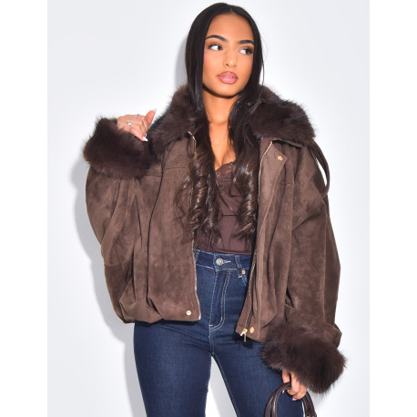 Bombers en suédine à fausse fourrure amovible