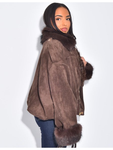 Bombers en suédine à fausse fourrure amovible