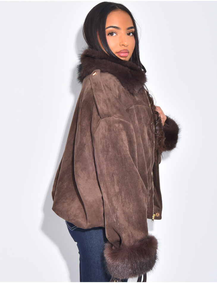 Bombers en suédine à fausse fourrure amovible