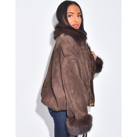 Bombers en suédine à fausse fourrure amovible