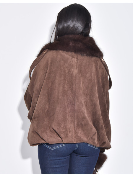 Bombers en suédine à fausse fourrure amovible