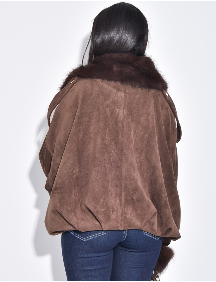 Bombers en suédine à fausse fourrure amovible