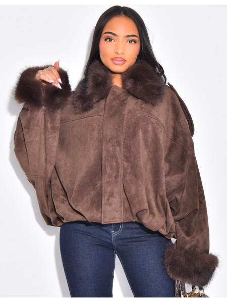 Bombers en suédine à fausse fourrure amovible