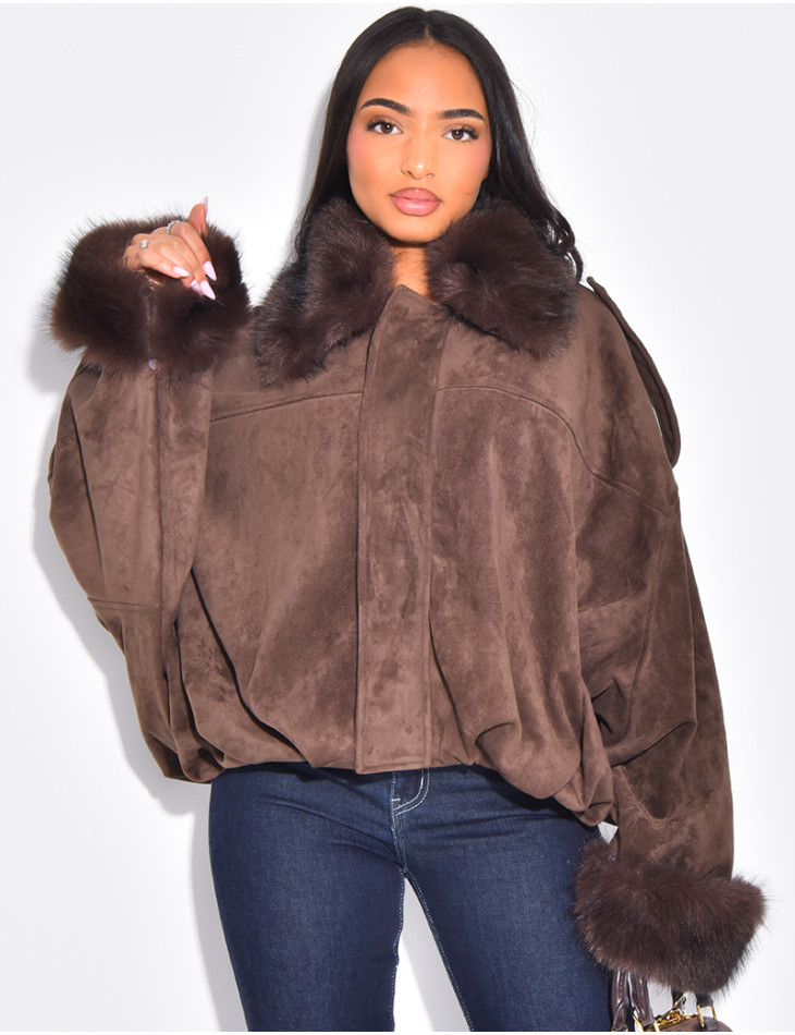 Bombers en suédine à fausse fourrure amovible