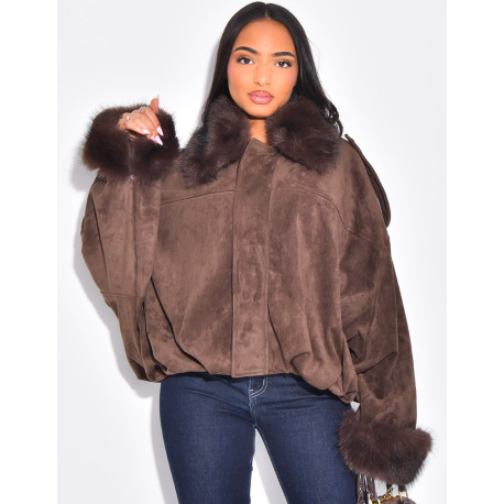 Bombers en suédine à fausse fourrure amovible