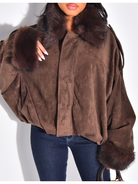 Bombers en suédine à fausse fourrure amovible