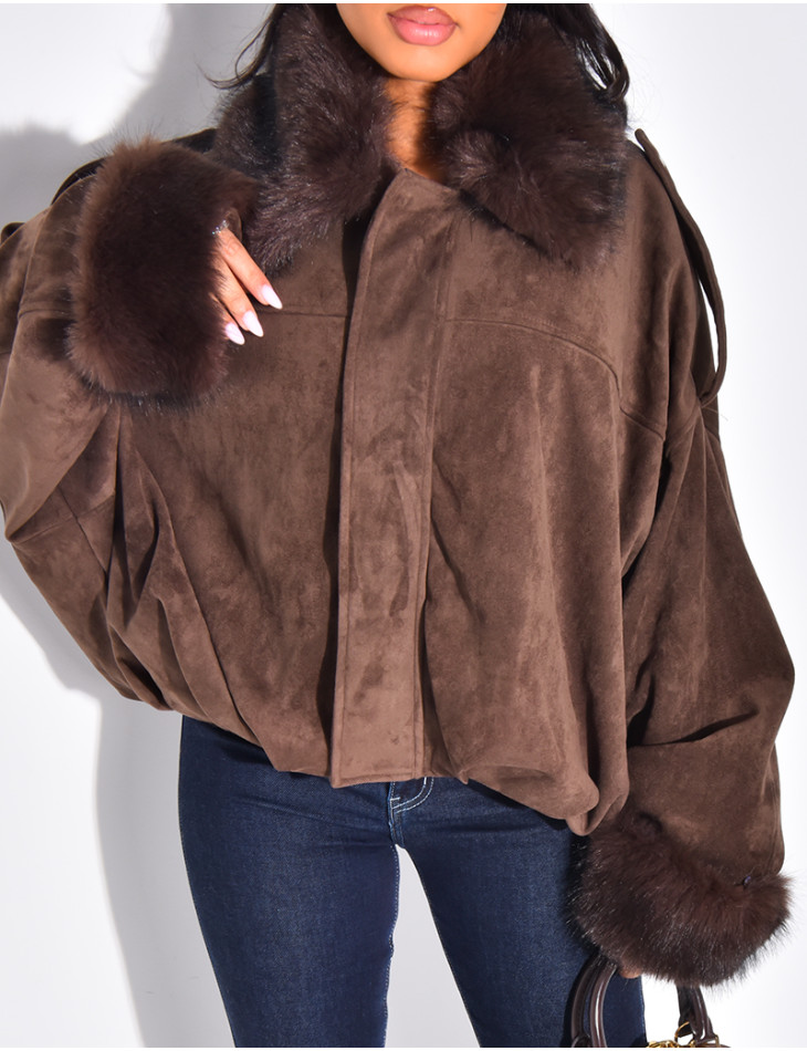 Bombers en suédine à fausse fourrure amovible