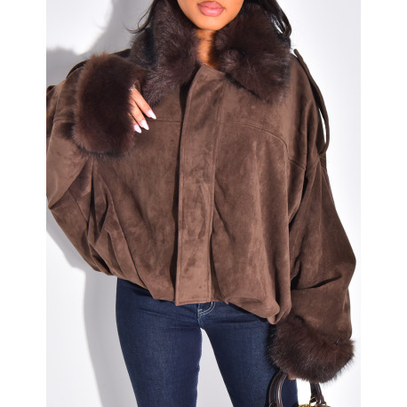 Bombers en suédine à fausse fourrure amovible