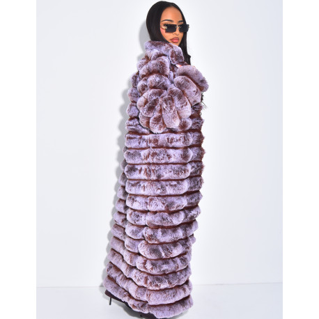 Sehr langer Mantel aus Kunstfell mit Steppoptik