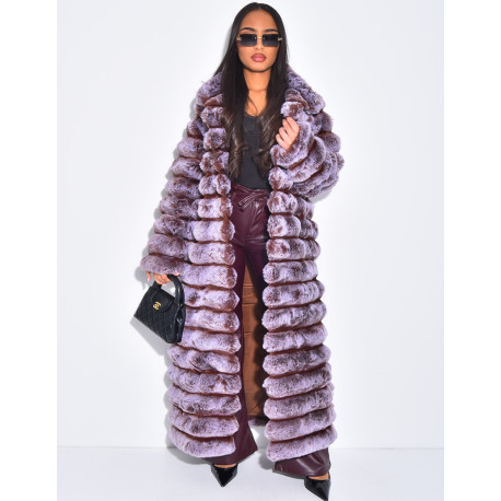 Sehr langer Mantel aus Kunstfell mit Steppoptik