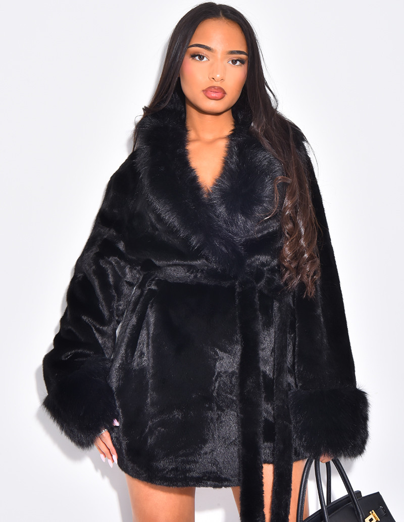 Mid-length faux fur coat...