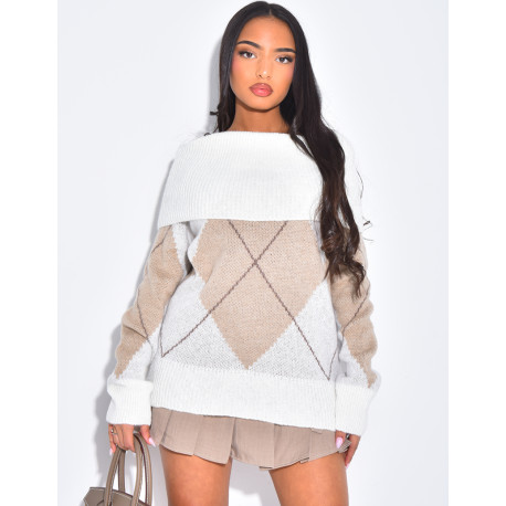 Pull col bateau à motifs jacquard