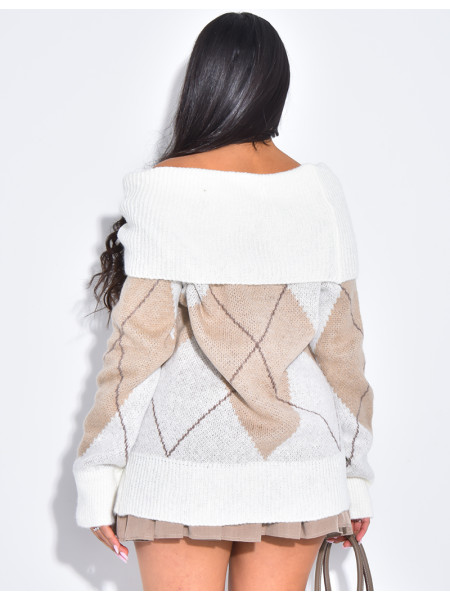 Pull col bateau à motifs jacquard