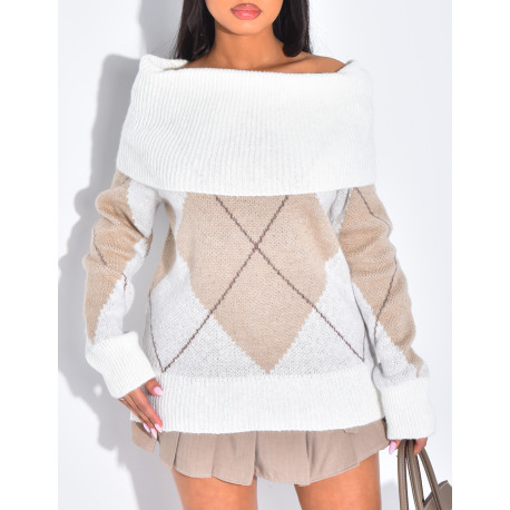 Pull col bateau à motifs jacquard