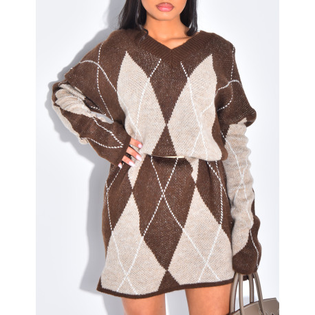 Robe pull en laine à motifs jacquard