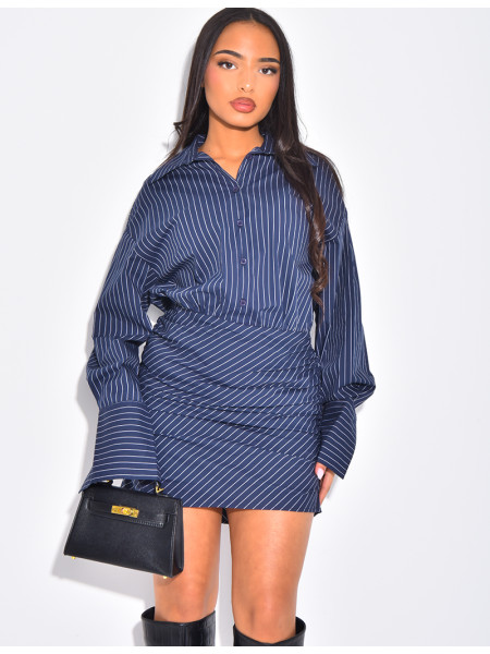 Robe chemise cintrée effet drapé à rayures