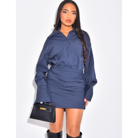 Robe chemise cintrée effet drapé à rayures