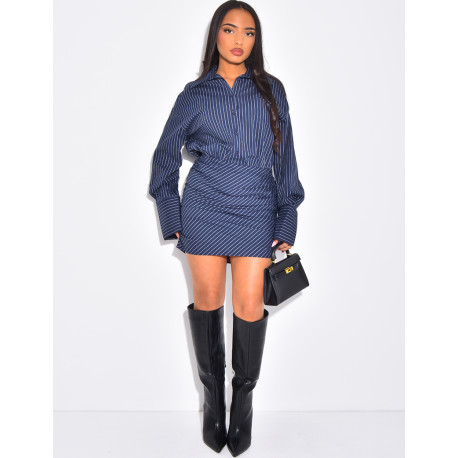 Robe chemise cintrée effet drapé à rayures