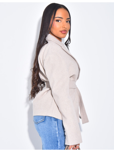 Veste de blazer en laine effet structuré à ceinture