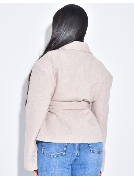 Veste de blazer en laine effet structuré à ceinture