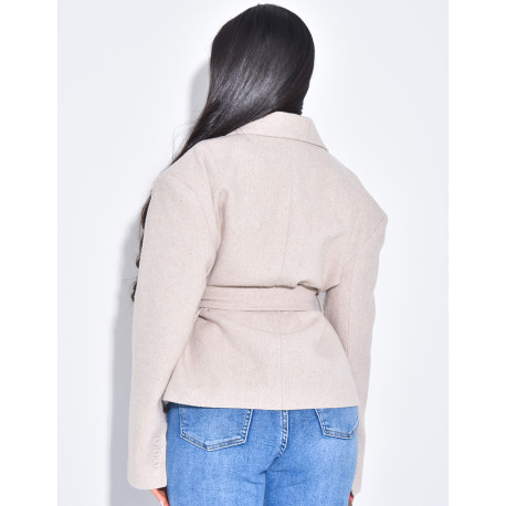 Veste de blazer en laine effet structuré à ceinture
