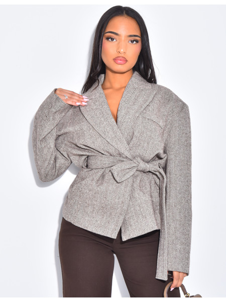 Veste de blazer en laine effet structuré à ceinture