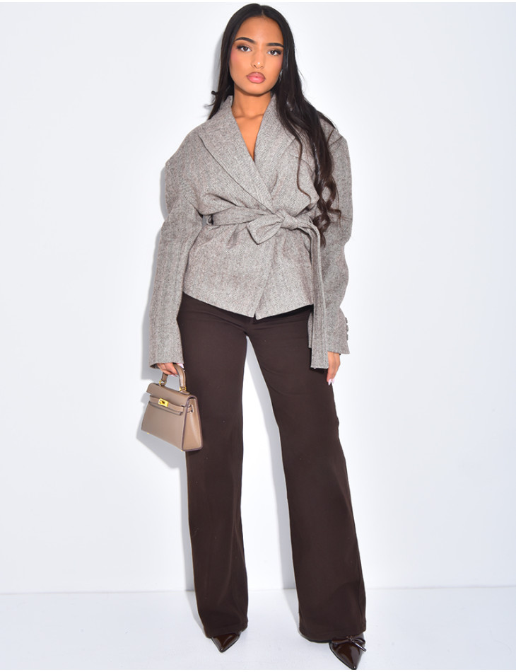 Veste de blazer en laine effet structuré à ceinture