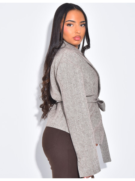 Veste de blazer en laine effet structuré à ceinture