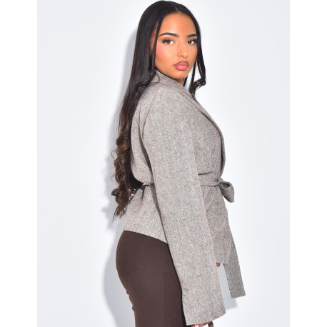 Veste de blazer en laine effet structuré à ceinture