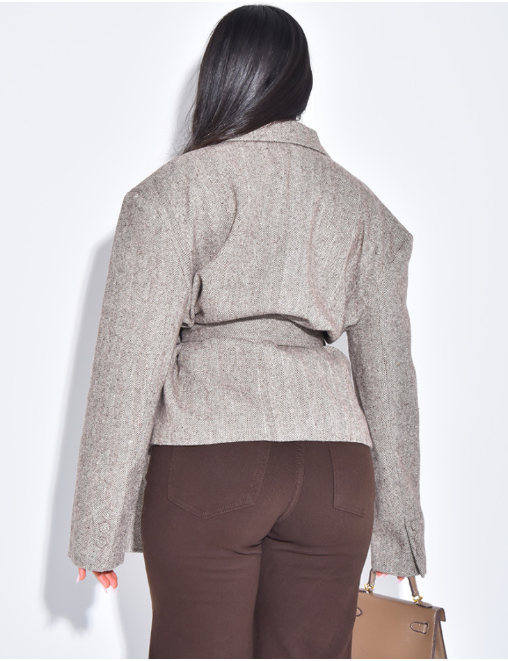 Veste de blazer en laine effet structuré à ceinture
