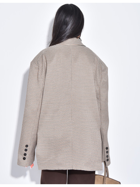 Veste de blazer oversize à motif carreaux