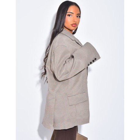 Veste de blazer oversize à motif carreaux