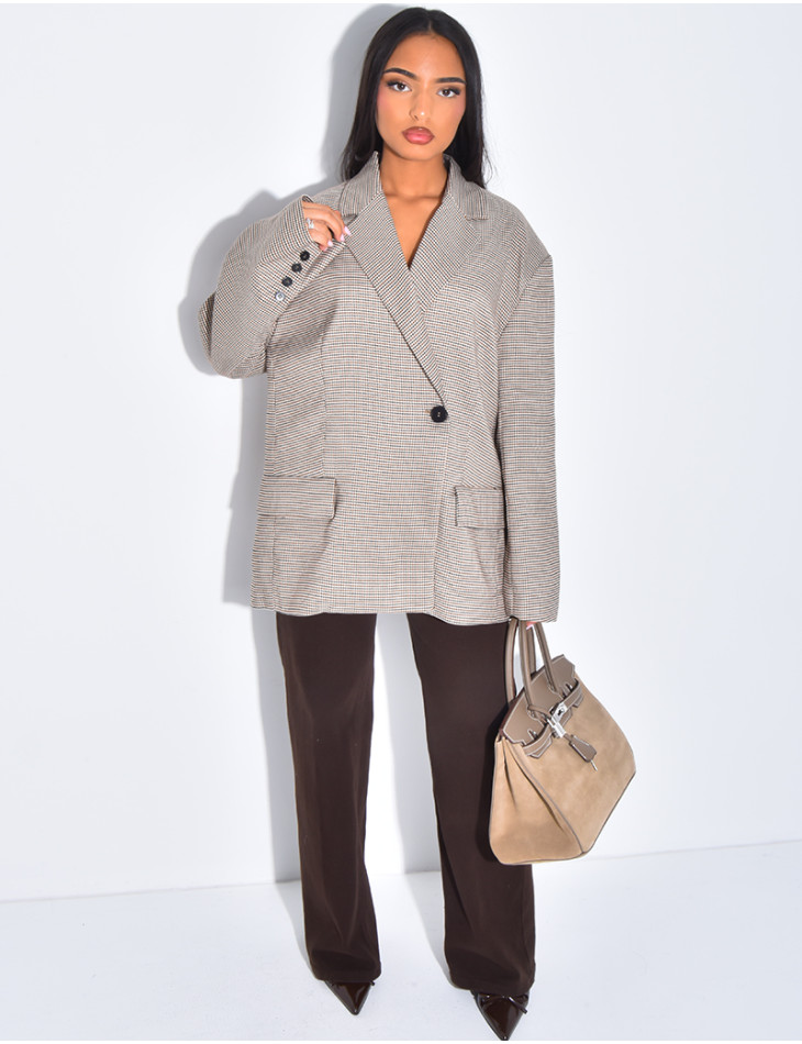 Veste de blazer oversize à motif carreaux
