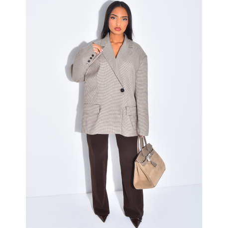 Veste de blazer oversize à motif carreaux