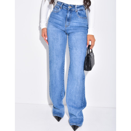 Straight-cut faded blue stretch jeans - extra long