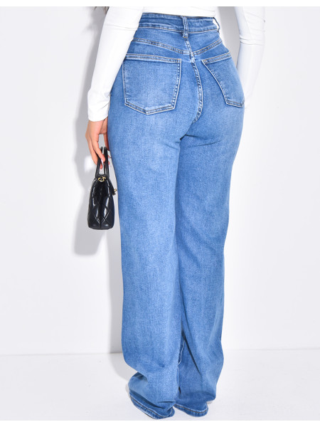 Straight-cut faded blue stretch jeans - extra long