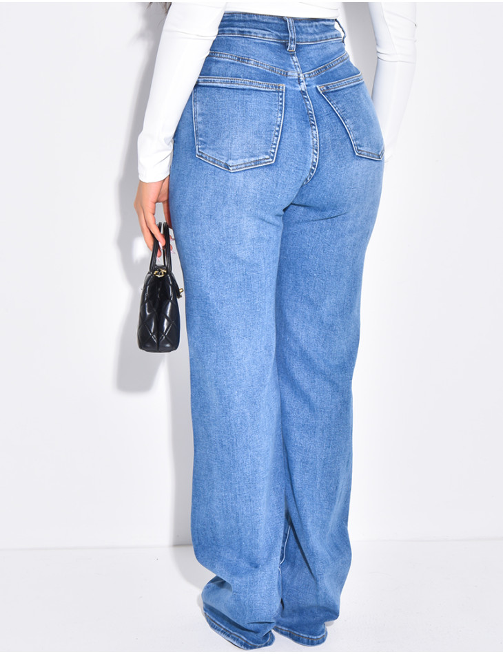 Straight-cut faded blue stretch jeans - extra long