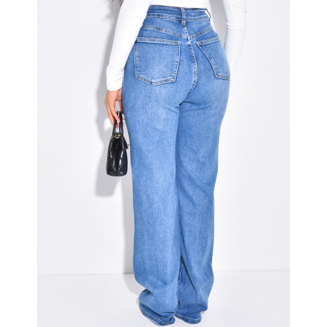 Straight-cut faded blue stretch jeans - extra long