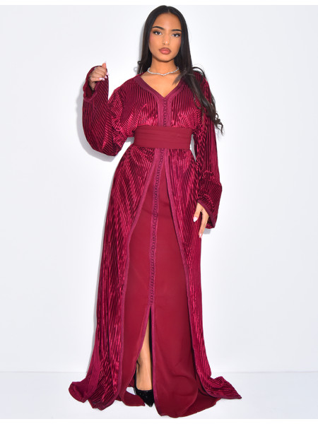 Caftan premium en velours et ceinture large à la taille