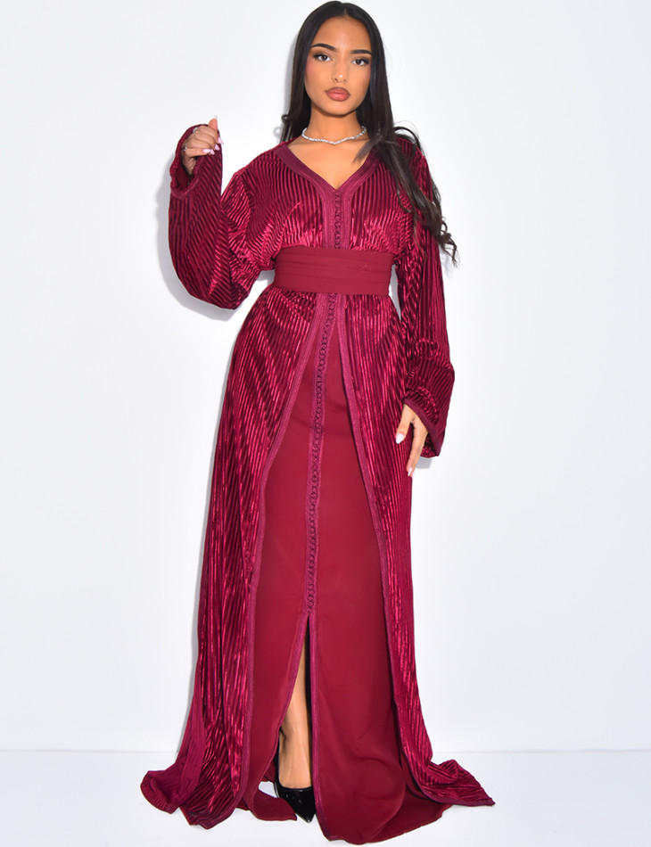 Caftan premium en velours et ceinture large à la taille
