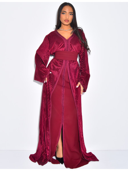 Caftan premium en velours et ceinture large à la taille