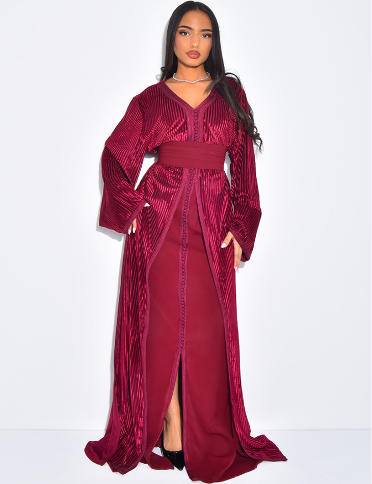 Caftan premium en velours et ceinture large à la taille