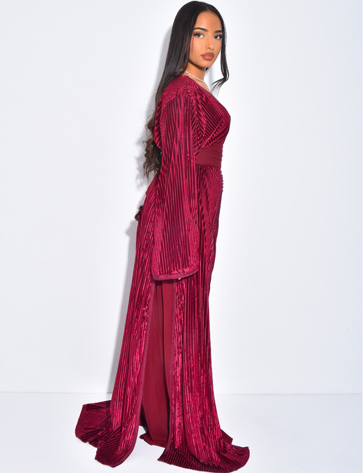 Caftan premium en velours et ceinture large à la taille