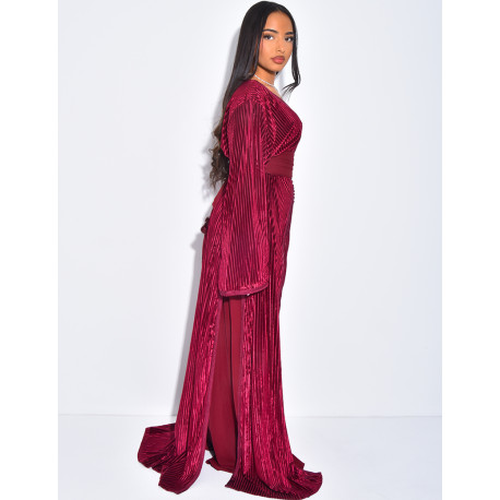 Caftan premium en velours et ceinture large à la taille