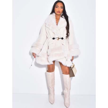 Lockerer Mantel mit Premium-Fake Fur