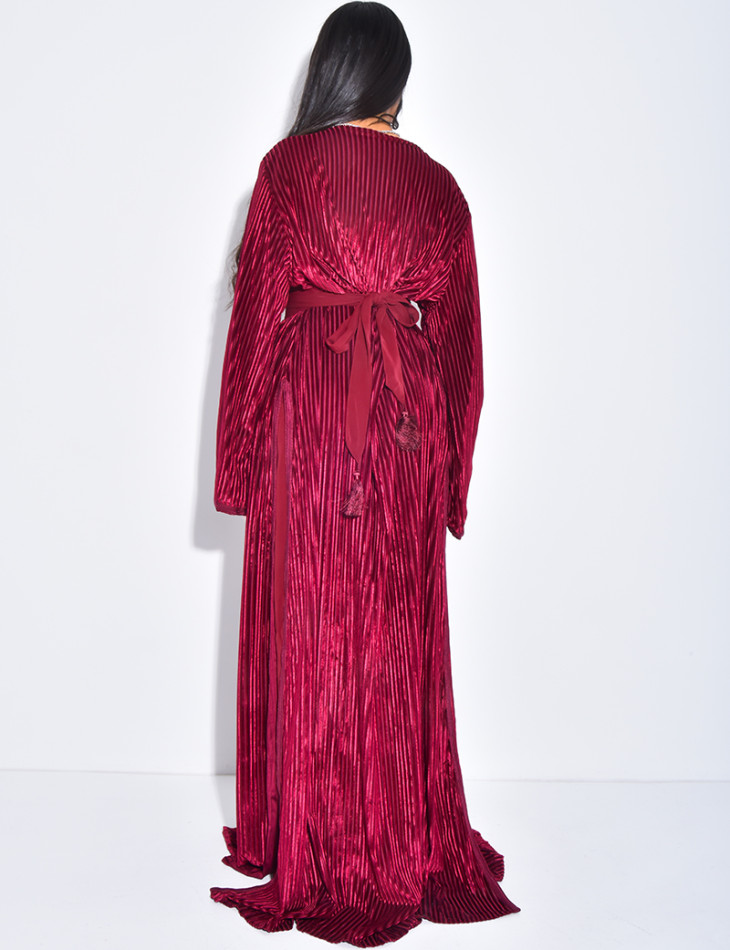 Caftan premium en velours et ceinture large à la taille