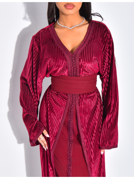 Caftan premium en velours et ceinture large à la taille