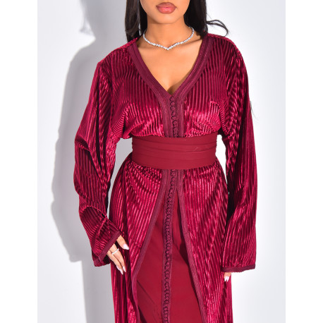 Caftan premium en velours et ceinture large à la taille