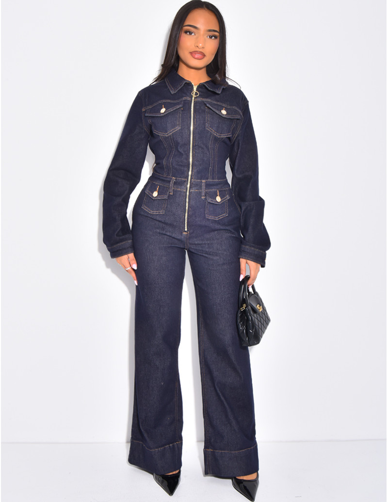 Jeansoverall mit goldenen...